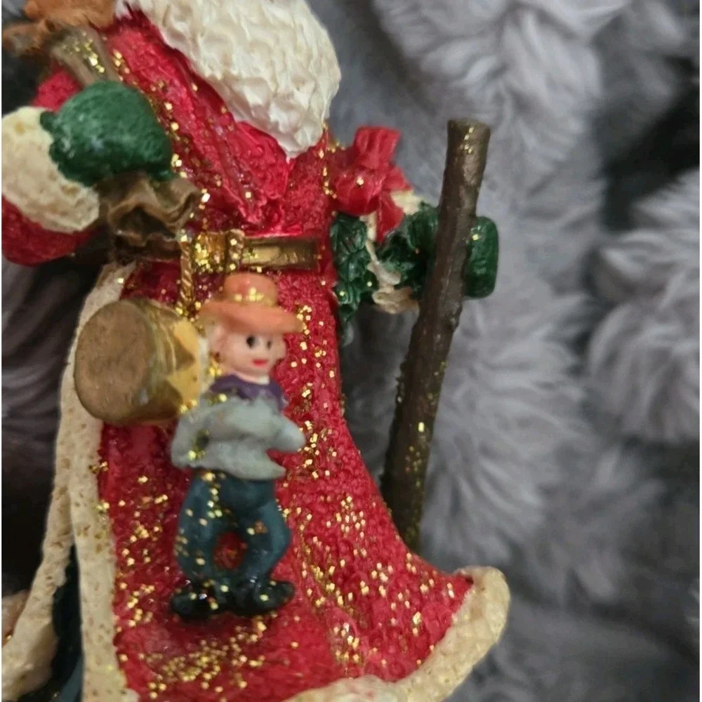 Christmas Santa Claus Gold Glitter Metal Mesh Bell‎ Tree Ornament NOS VINTAGE
